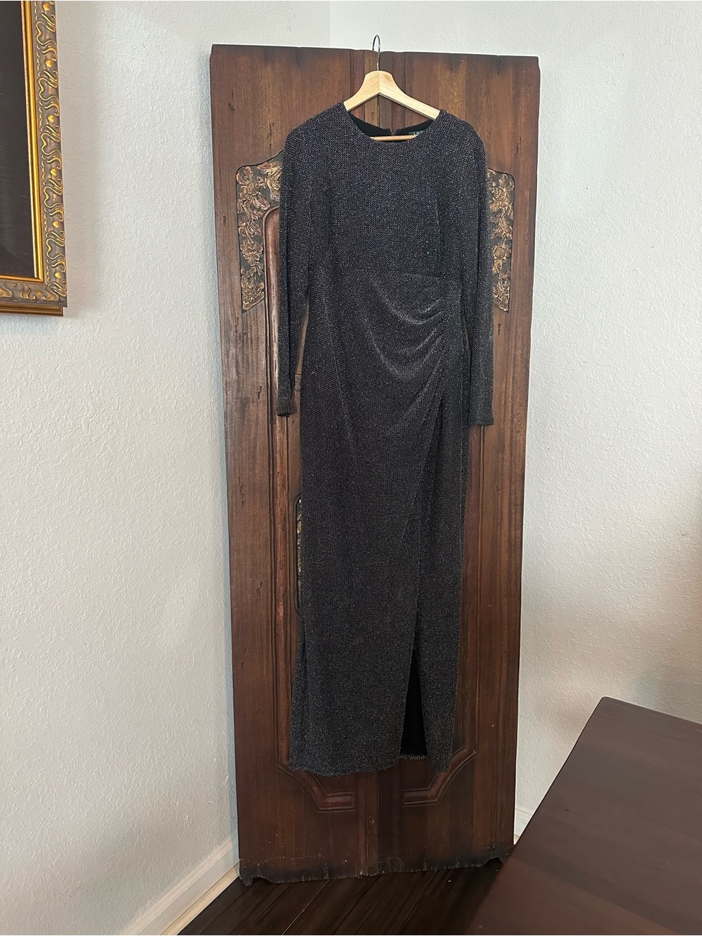 Ralph Lauren Black Sparkle Long-Sleeve Evening Dress